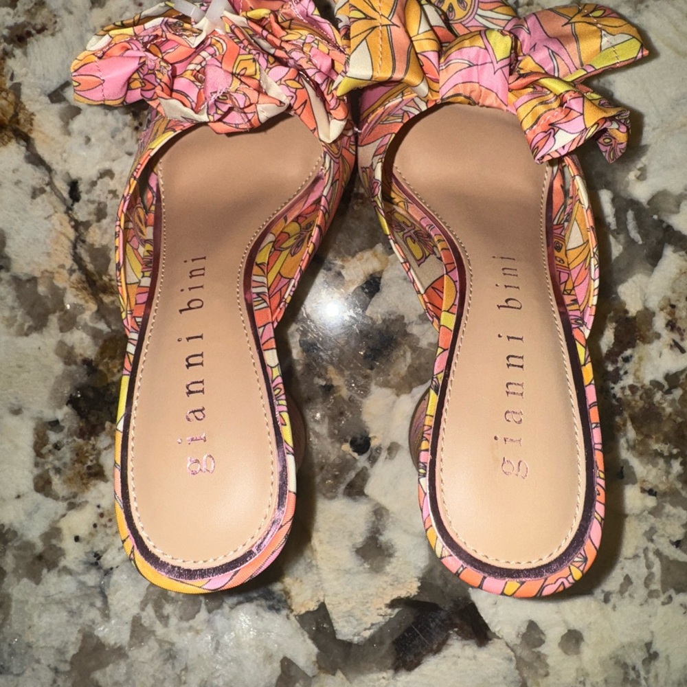 Gianni Bini Pink and Orange Pucci Bow Sandals